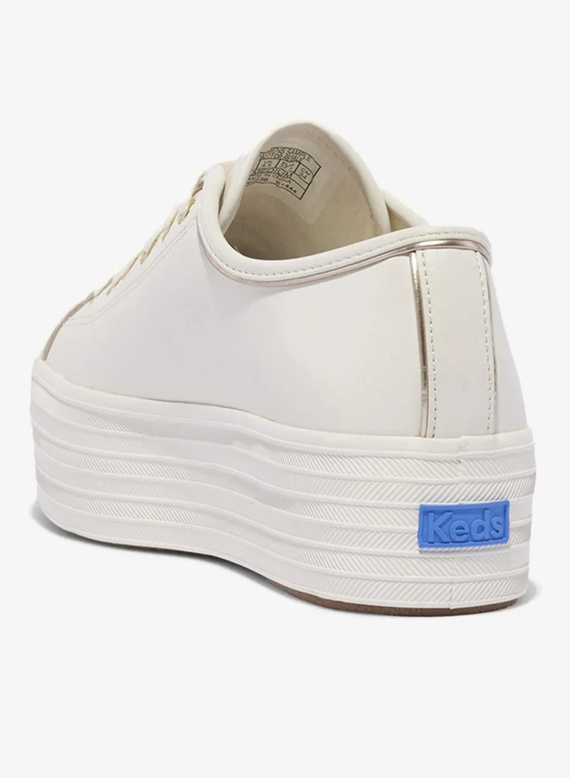 Keds White/Gold Keds Women's Triple Up Leather Piping Casual Sneaker White for Women | Best Price UAE